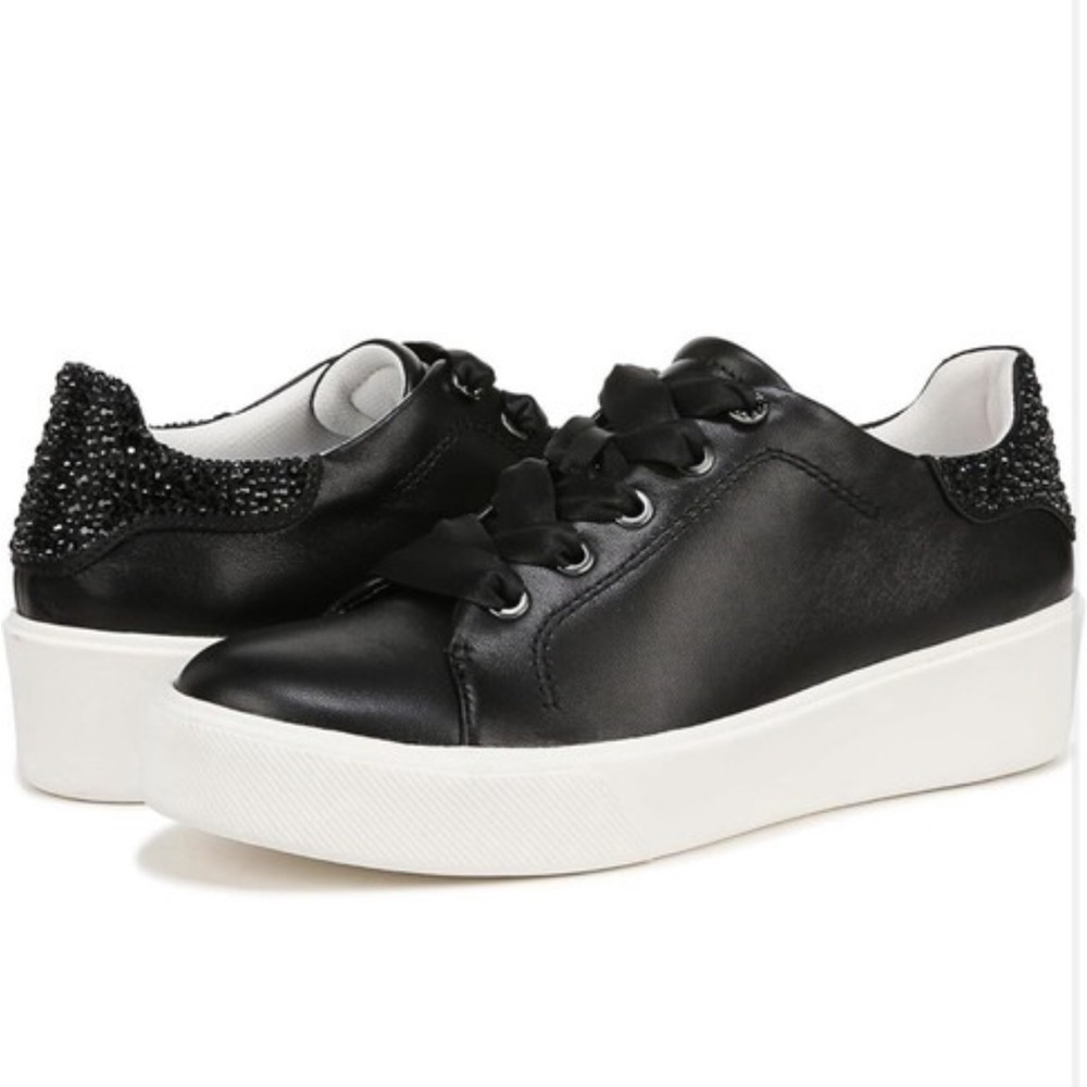 Naturalizer Morrison Bliss Black Leather Sparkle Sneakers Women’s Size 7.5